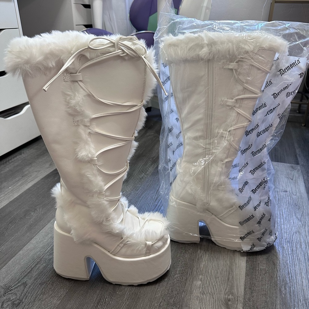 White Knee High Demonia Camel 311 US size 8